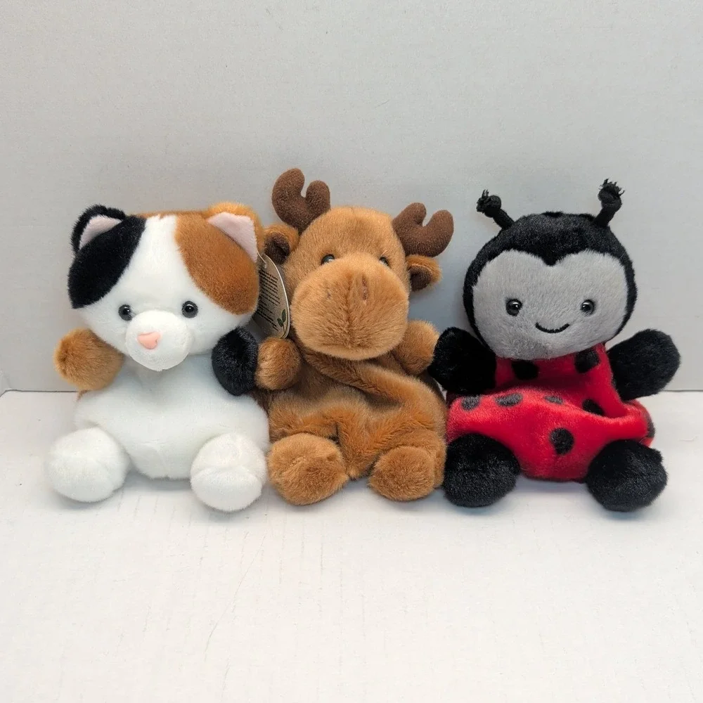 Aurora Palm Pals Plush Bundle Peebs Calico Cat Marty Moose Ladybug Set of 3